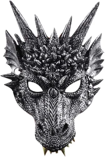Vista 10 de Himine - Máscara de cosplay de cabeza de dragón para festival, fiesta y Halloween Negro