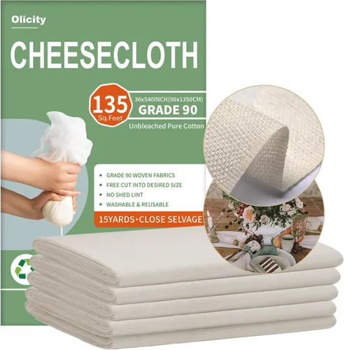 Vista 13 de Olicity - Paños de muselina para queso de grado 90, 27 pies cuadrados, paño de queso reutilizable con bordes cerrados de algodón sin blanquear