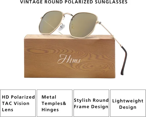 Vista 5 de Hipster. - Lentes de sol polarizados hexagonales para hombre y mujer, diseño geométrico, cuadrados, pequeños, marco de metal vintage, gafas de sol