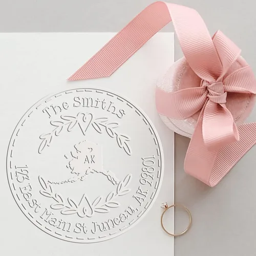 Vista 267 de Alabama State Wreath - Sello de sello de dirección personalizado para invitaciones de fiesta, tarjetas de vacaciones y decoración del hogar Sello