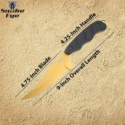 Vista 2 de Snake Eye Tactical Cuchillo táctico de espiga completa de 9 pulgadas con sacapuntas y funda de plástico ABS (dorado)