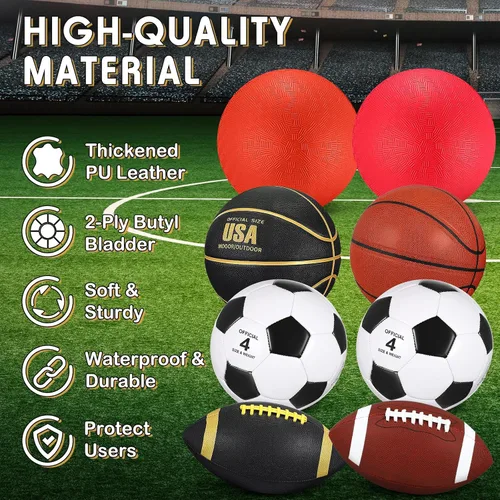 Vista 3 de Liliful Juego de 8 pelotas deportivas para el regreso a la escuela, tamaño oficial, fútbol, baloncesto, fútbol, patio, equipo de PE con bolsa
