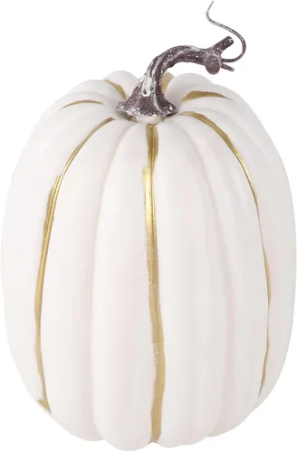 Vista 16 de Lucakuins Calabazas artificiales grandes de 8 pulgadas, calabazas blancas decorativas de espuma, lindas calabazas falsas para decoración del hogar