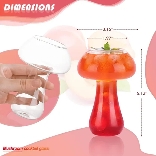 Vista 2 de WHJY Vasos de vidrio de setas, copas creativas para cócteles, copas de hongos, copa de vino, copa de copa de vidrio, vasos de Martini divertidos