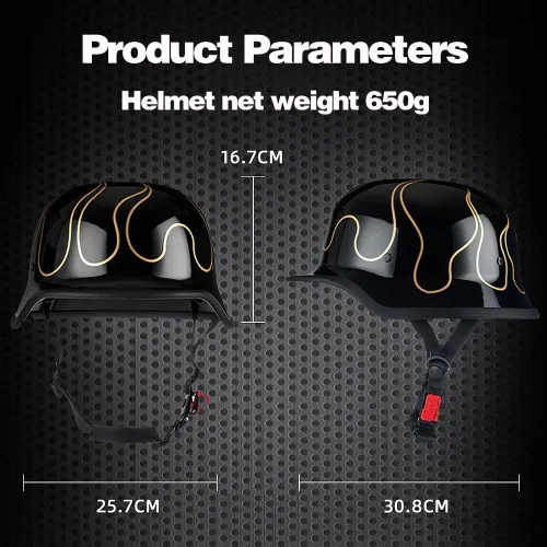 Vista 5 de Medio casco de motocicleta alemana vintage, aprobado por DOT, para adultos, hombres y mujeres, casco retro abierto, con hebilla ajustable