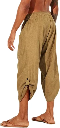 Vista 3 de EELHOE White Linen Pants for Men Relaxed Fit Lightweight Casual Drawstring Waist Wide Leg Breathable Pants Plus