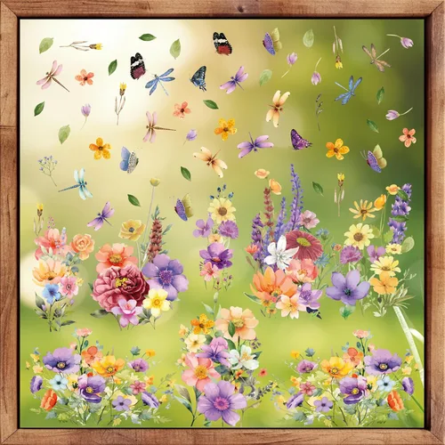 Vista 4 de WALPLUS Decoración de primavera para ventana, decoración de flores, reutilizables, extraíbles para ventanas de vidrio, sala de estar, cuarto