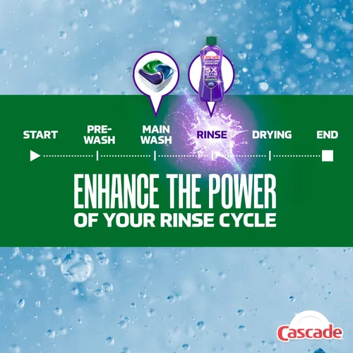 Vista 8 de Cascade Rinse Aid Clean & Dry Booster Dishwasher Liquid, Gel & Detergent Pods for Sparkling Clean Dishes, Dishwasher Soap, Tablets & Rinse Aid Dry