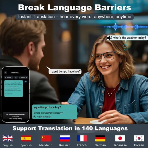 Vista 2 de Ai Gafas Inteligentes Bluetooth 5.4 con Traducción para Hombres y Mujeres 160+ Idiomas Lente que Cambia de Color Asistente Chat GPT Aplicación