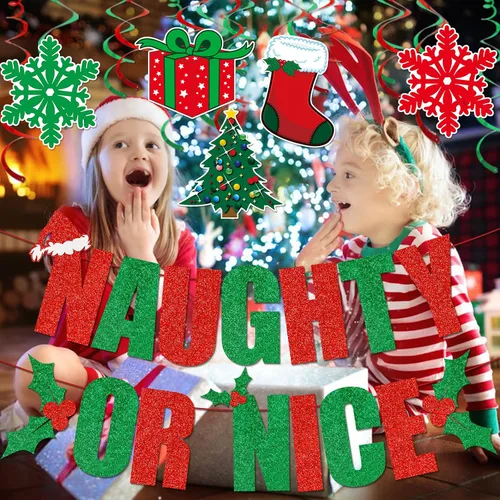 Vista 4 de Cartel de Naughty Or Nice - Decoraciones navideñas divertidas para decoración navideña