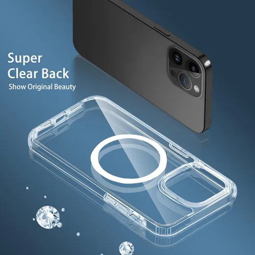 Vista 6 de Funda magnética compatible con iPhone 13 Pro, compatible con carga inalámbrica MagSafe, parte trasera transparente antiarañazos, a prueba de golpes