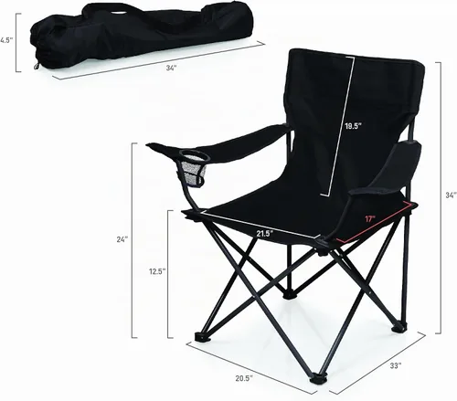 Vista 3 de Picnic TIME PTZ Silla de campamento, silla de picnic, silla de playa con bolsa de transporte Negro