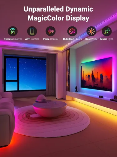 Vista 3 de TJOY BGRIC - Tira de luces LED de 16.4 pies, luces LED inteligentes compatibles con Alexa y Google Assistant, segmento de color DIY, luces LED WiFi