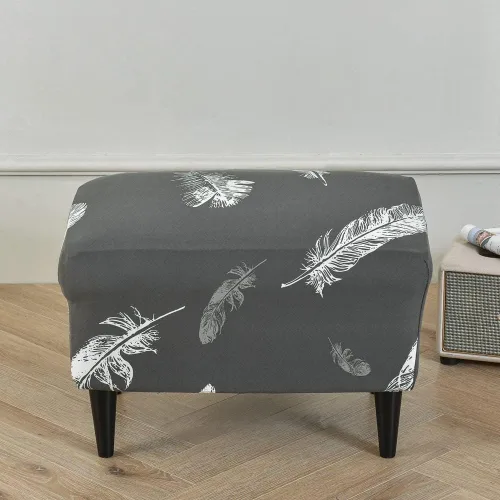 Vista 31 de Funda elástica otomana rectangular para taburete, funda de elastano estampada para reposapiés, protector antideslizante para reposapiés, con parte #1