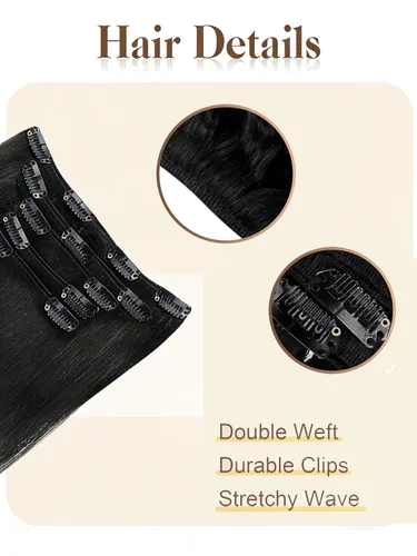 Vista 4 de Hetto Yaki - Extensiones de cabello humano real con clip, color negro azabache, extensiones de cabello rizado con clip, de 14 pulgadas, 5