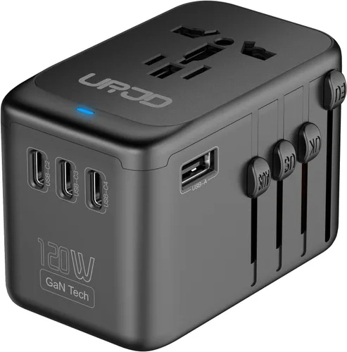 Vista 16 de Adaptador universal de viaje, carga rápida PD de 35 W, 5 puertos USB C/A 2500W AC Outlet, International Power Adapter for Europe UK US AU 200+