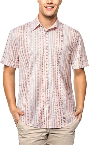 Vista 4 de HISDERN Men's Summer Tropical Shirts Short Sleeve Hawaiian Button Down Retro Shirts Striped Casual Beach 70S Vacation