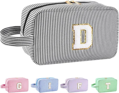 Vista 141 de Bolsa de maquillaje personalizada con inicial A-Z para mujeres, niñas y niños, bolsa de aseo de viaje, bolsa de maquillaje preparada, bolsa