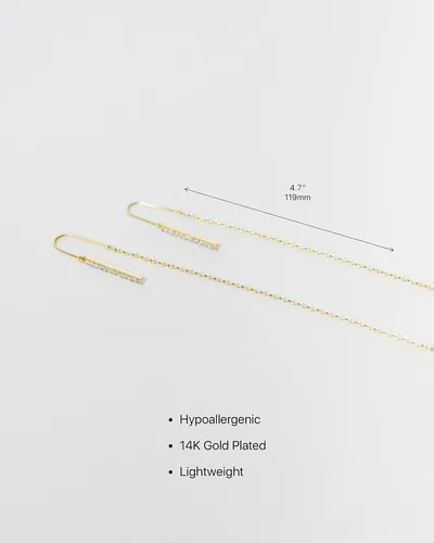 Vista 5 de Aretes de cadena de oro de 14 quilates para mujer, aretes de rosca de oro para mujer, aretes de doble perforación, aretes de hilo Aretes colgantes