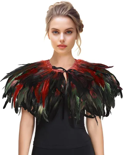 Vista 9 de Chal de plumas para mujer, collar de plumas de cuervo, capa de cisne de Halloween, accesorios de disfraz de bruja Azul-5