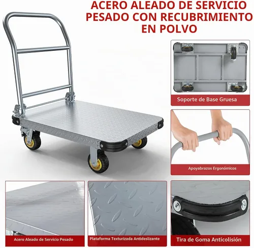 Vista 4 de YITAMOTOR Carretilla de Plataforma Resistente de 2000 LBS, Carrito Empujador Dolly, Carrito Plegable Grande de Plataforma Plana con Ruedas