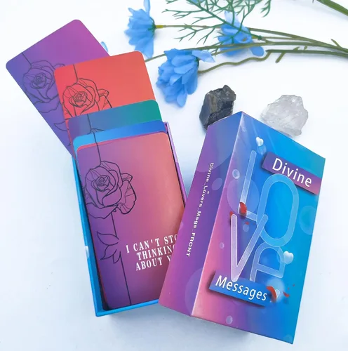 Vista 9 de Mazos de Cartas de Oráculo Amor Divino, 64 Cartas de Tarot de Llamas Gemelas, mazos de cartas de oráculo con significados en ellos, Explora temas