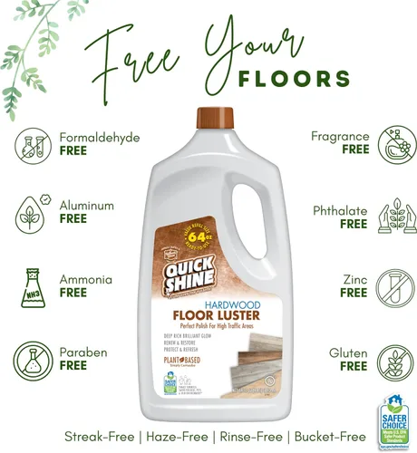 Vista 3 de Quick Shine Brillo de piso de madera dura de 64 onzas, 2 unidades Limpiador y pulido a base de plantas con carnauba Simplemente rocía y extiende