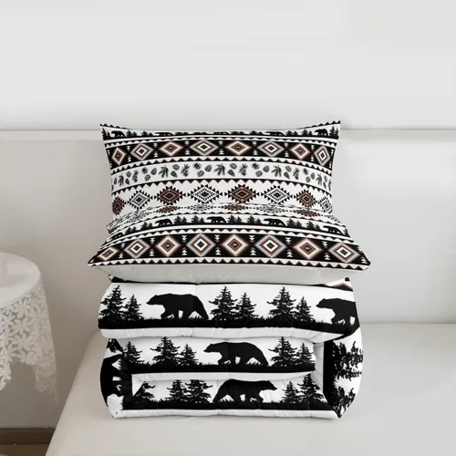 Vista 7 de Castle Fairy Juego de edredón con estampado azteca occidental, juego de ropa de cama geométrica a rayas marrones para niños y adolescentes