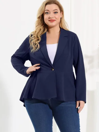 Vista 4 de Agnes Orinda Blazer de talla grande para mujer, con volantes, cuello en V, panel de muesca, peplum Blazers