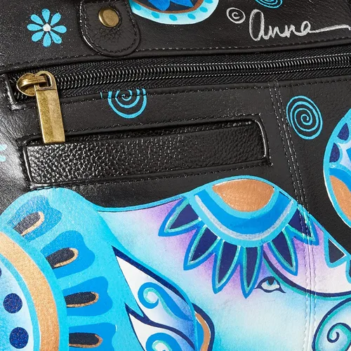 Vista 4 de Anna by Anuschka Womens Genuine Leather Wide Organizer Satchel - Hand Painted Original Artwork