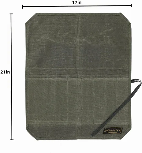 Vista 2 de Bolsa de rollo de cuchillo de lona encerada resistente, bolsa portátil para cuchillos de chef, duradera (verde militar)