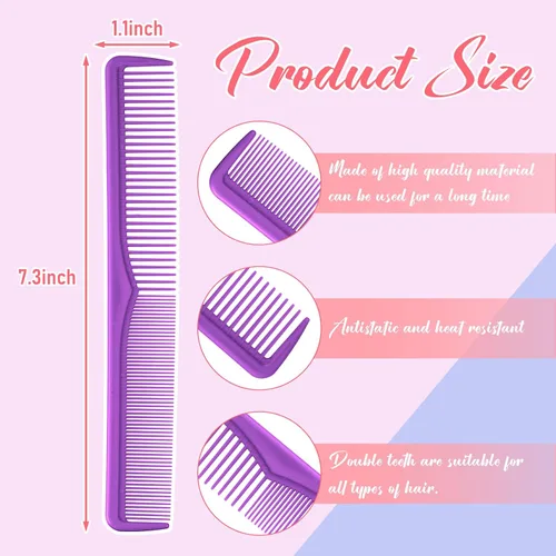 Vista 2 de Meanplan 24 peines profesionales de peluquería para peluquería de fibra de carbono, dientes anchos y finos, pelo multiusos para hombres y mujeres