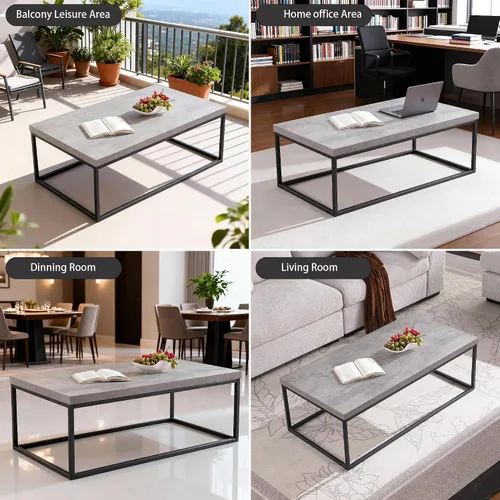 Vista 4 de CENSI - Mesa de café con acento de mármol gris de 47 pulgadas Extra Thick 1.6" Honey-comb Top, Faux Concrete Finish, Modern Industrial Rectangle