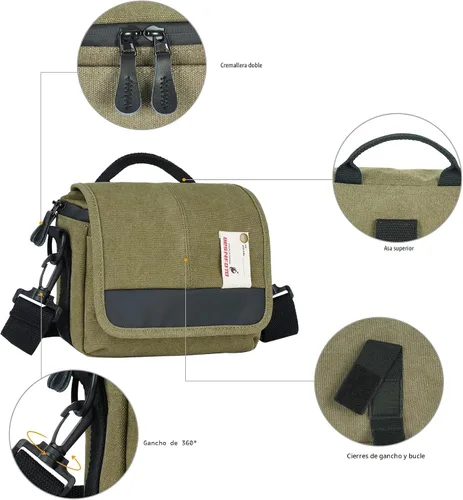 Vista 3 de Besnfoto Bolsa de cámara pequeña sin espejo, bolsa de hombro para cámara impermeable, bonita bolsa de mensajero compacta para mujeres y hombres