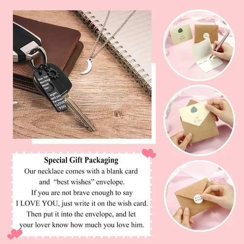 Vista 5 de UNGENT THEM Sun and Moon Matching Couple Keychain and Necklace Set - Valentine's Day Birthday Couples Gifts for Boyfriend Girlfriend Wife Husband