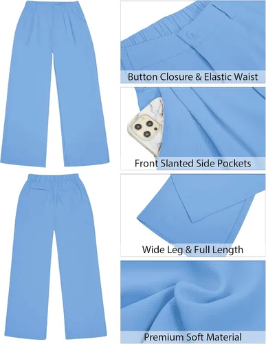 Vista 4 de GRAPENT - Pantalones de pierna ancha para mujer, pantalones de vestir holgados de tiro alto para oficina, trabajo, negocios o uso informal