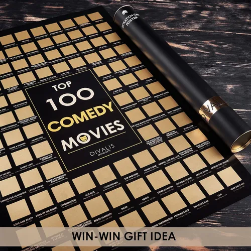 Vista 5 de Póster para raspar las 100 películas de comedia – Póster rascador de comedias grandes – Lista de deseos de comedias de todos los tiempos – Póster