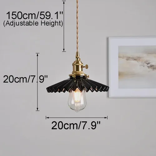 Vista 2 de Lámpara colgante de cerámica negra para isla de cocina, pantalla festoneada de cerámica, estilo granja, vintage, luces colgantes de techo