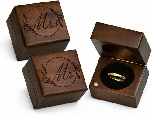 Vista 11 de Handicraftviet Caja para anillos Mr and Mrs – Caja de anillo hecha a mano con forma de corazón para ceremonia de boda, soporte para anillo de boda