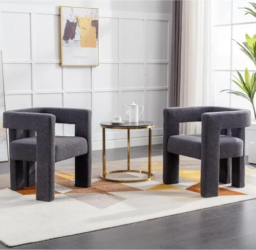 Vista 5 de Modern Barrel - Juego de 2 sillas de comedor tapizadas de terciopelo con brazos, cómodas sillas de tocador de maquillaje, silla auxiliar cómoda