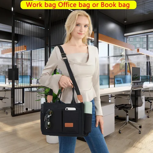 Vista 6 de Bolso de mano para mujer con compartimentos, bolso grande de lona para mujer, bolso cruzado de trabajo, portátil, bolsa de libros, bolsos de hombro