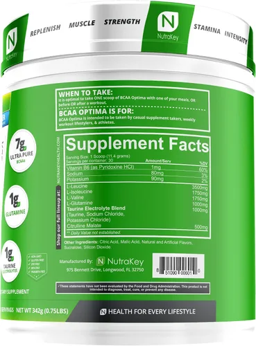 Vista 2 de NutraKey BCAA Optima - Complejo de recuperación post entrenamiento, sin azúcar, sin carbohidratos, ayuda de recuperación, frambuesa azul