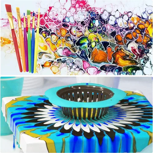 Vista 5 de Kit de 37 piezas de suministros de arte acrílico para verter coladores, 7 coladores de pintura de silicona de plástico, kits de herramientas