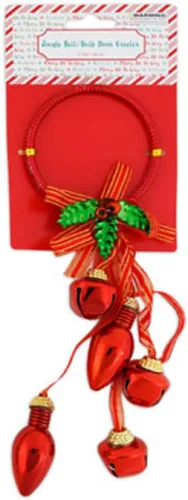 Vista 4 de Colgador de puerta de Navidad con cascabeles y bombillas - 11 pulgadas (dorado)