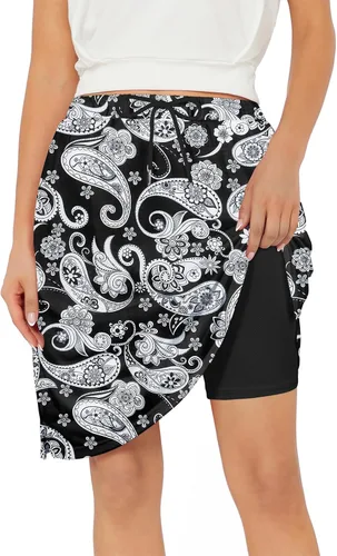 Vista 4 de American Trend Falda de tenis para mujer con bolsillos, pantalón deportivo hasta la rodilla, falda de golf de cintura alta, pantalones cortos