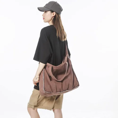 Vista 2 de Micmores Bolso de mano para mujer, bolso retro estilo hobo cruzado, bolso grande de lona para la escuela, trabajo, viajes, compras
