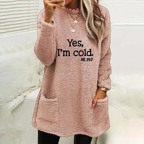 Vista 2 de BLNVKOP Sudadera de forro polar mullido de invierno para mujer, con texto en inglés "Yes I'm Cold Me" 247