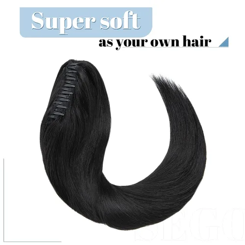 Vista 4 de SEGO Pinza de Gancho Extensión de Cola de Caballo Extensiones de Cabello Humano con Pinza para Cola de Caballo Extensiones de Cabello Real de Cola