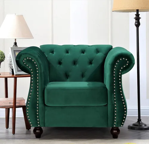 Vista 8 de Container Furniture Direct Feinstein - Sofá de terciopelo moderno Chesterfield para sala de estar con cabezas de clavos, acolchado de diamante