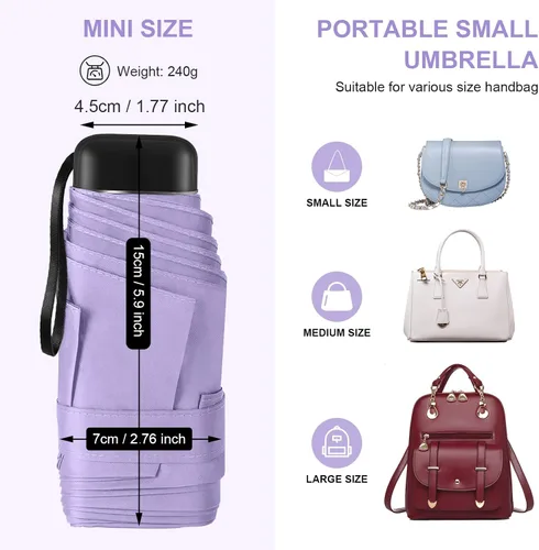 Vista 5 de LEAGERA Paraguas de viaje compacto con estuche, mini paraguas para bolso, diseño pequeño, ligero y pequeño, perfecto para sombrilla al aire libre